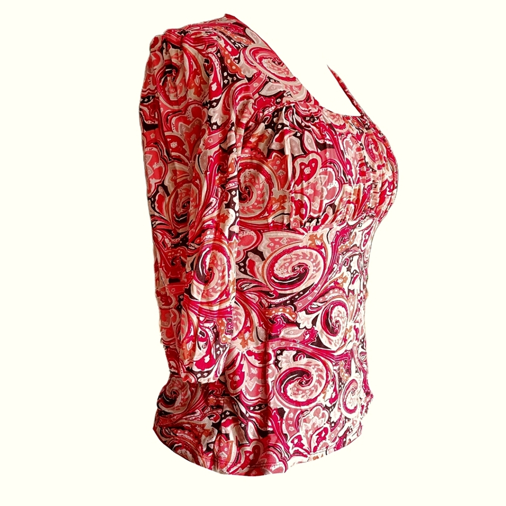 Red & Pink Paisley Square Neck Top Size M